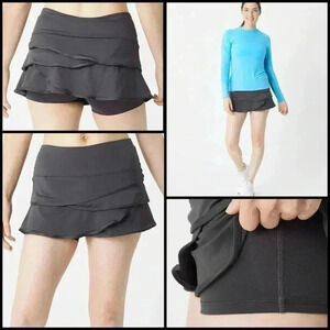 Lucky In Love Core Scalloped Tenniscore Pickleball Tiered Charcoal Skirt Size M